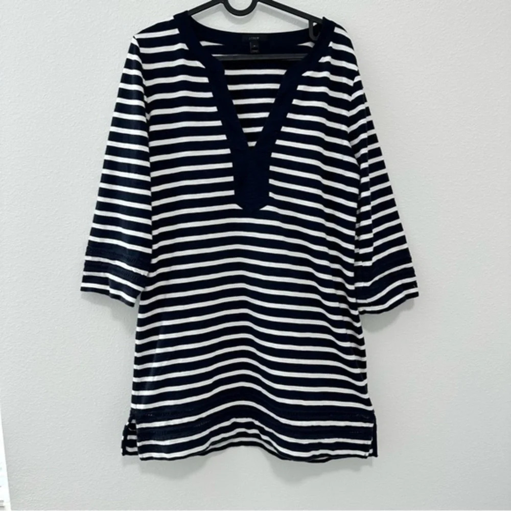 Blue and White Striped J Crew Beach Pool Coverup Tunic size M
